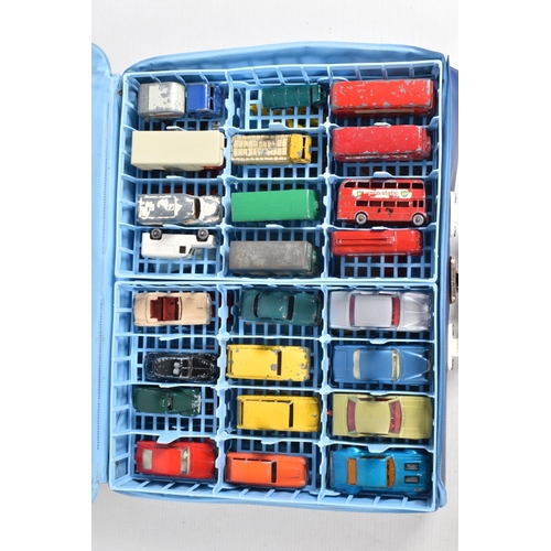 166 - A 1960'S MATCHBOX CARRYCASE AND CONTENTS, to include Matchbox Ford Zodiac, No.33, sea green body, ho... 