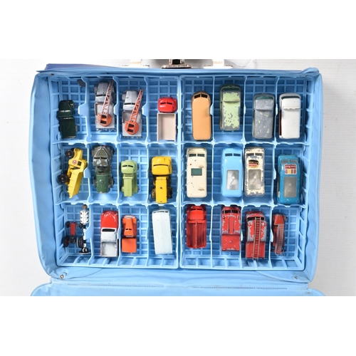 166 - A 1960'S MATCHBOX CARRYCASE AND CONTENTS, to include Matchbox Ford Zodiac, No.33, sea green body, ho... 