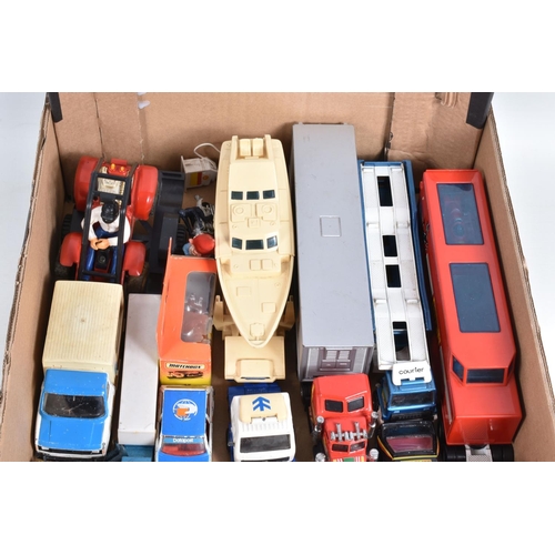 171 - A QUANTITY OF UNBOXED AND ASSORTED PLAYWORN DIECAST VEHICLES, to include Matchbox King Size Iveco ar... 