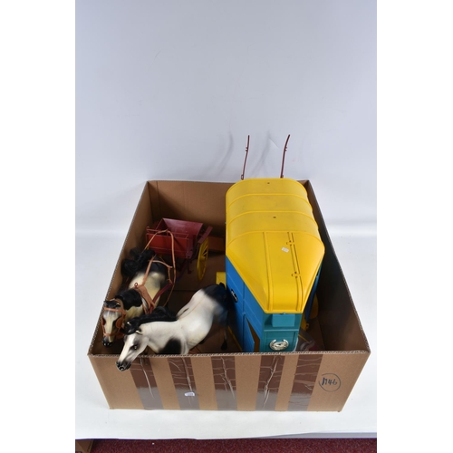 178 - A QUANTITY OF ASSORTED PEDIGREE SINDY HORSES AND RELATED ITEMS, to include horseboxes, gigs and vari... 