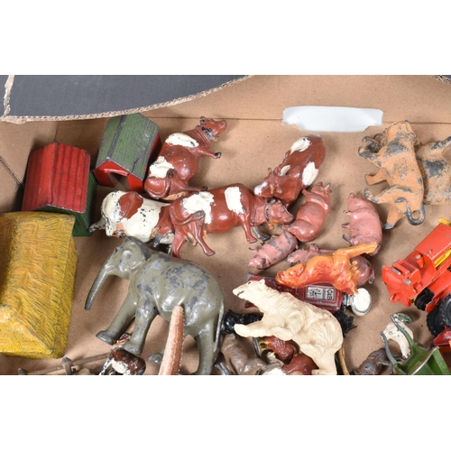 183 - TWO TRAYS OF LOOSE PLASTIC AND COLD PAINTED LEAD FARMYARD, DINOSAUR AND SAFARI ANIMALS, also include... 