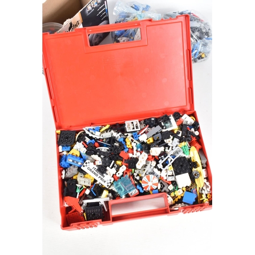 185 - TWO PLASTIC CRATES OF LOOSE LEGO PARTS, including both modern and vintage pieces, quantity of instru... 