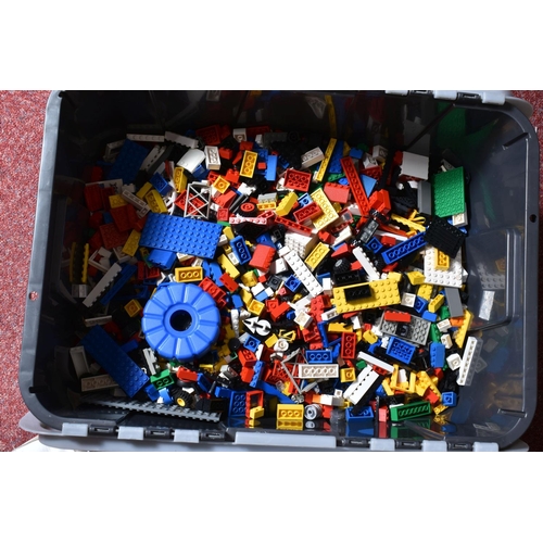 185 - TWO PLASTIC CRATES OF LOOSE LEGO PARTS, including both modern and vintage pieces, quantity of instru... 