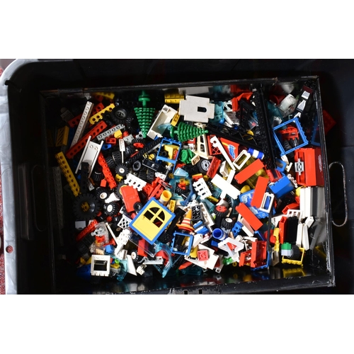 185 - TWO PLASTIC CRATES OF LOOSE LEGO PARTS, including both modern and vintage pieces, quantity of instru... 