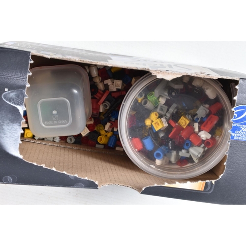 185 - TWO PLASTIC CRATES OF LOOSE LEGO PARTS, including both modern and vintage pieces, quantity of instru... 