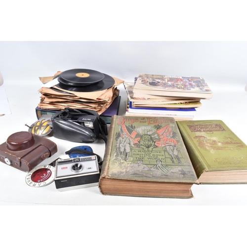 194 - A QUANTITY OF ASSORTED 78 RPM RECORDS AND BOOKS ETC., to include assorted records, a quantity of Gil... 