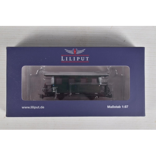 212 - A BOXED HOe GAUGE LILIPUT FOUR UNIT SET, 2 Axle Coach, item no. L340506, appears in new condition wi... 