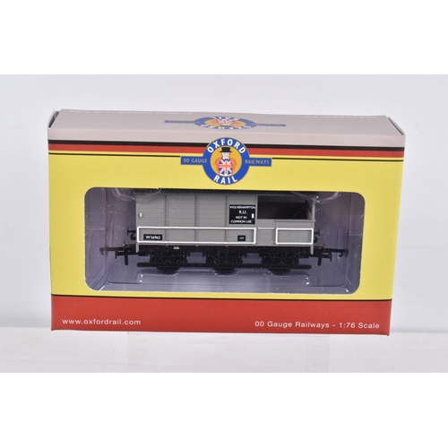 298 - NINE BOXED OO GAUGE OXFORD RAIL MODEL RAILWAY  ROLLING STOCK, to include two Warwell A British Steel... 