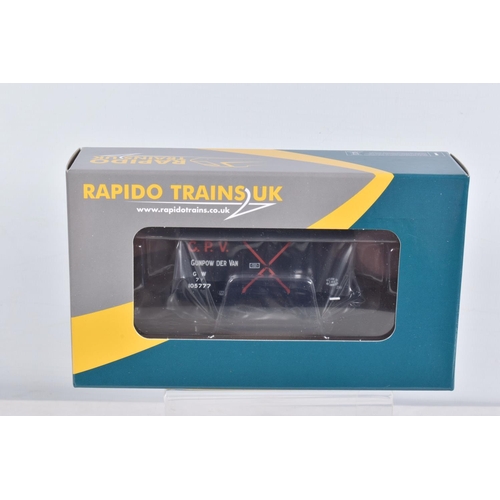 304 - FOUR BOXED OO GAUGE RAPIDO TRAINS UK MODEL RAILWAYS ROLLING STOCK, to include a GPV Gunpowder van Di... 