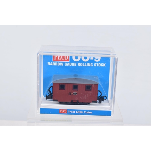 309 - ELEVEN CASED PECO OO-9 NARROW GAUGE ROLLING STOCK,  to include a Box Van, 'Colemans Mustard', item n... 