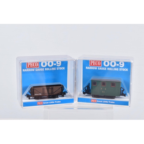 309 - ELEVEN CASED PECO OO-9 NARROW GAUGE ROLLING STOCK,  to include a Box Van, 'Colemans Mustard', item n... 