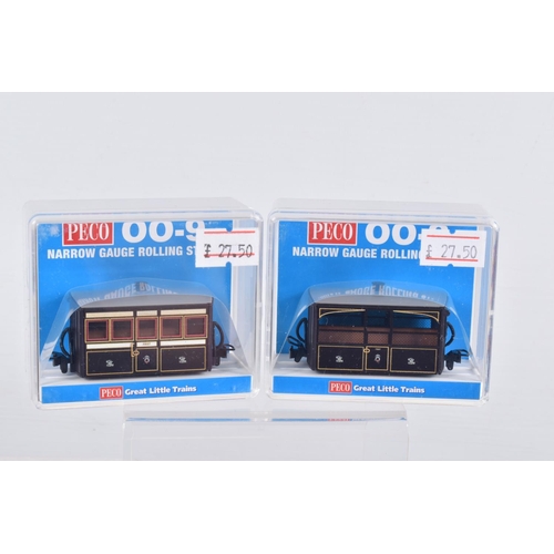 310 - SEVEN CASED PECO OO-9 NARROW GAUGE ROLLING STOCK, to include three of the FR Bug Box Coach, 3rd Clas... 