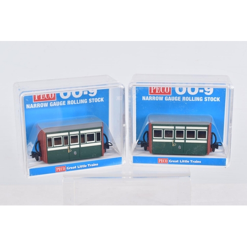 311 - EIGHT CASED PECO OO-9 NARROW GAUGE ROLLING STOCK, to include two of the Glyn Valley Tramway 4 Wheel ... 