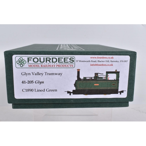 316 - A BOXED OO-9 NARROW GAUGE FOURDEES MODEL RAILWAY LOCOMOTIVE, a Glyn Valley Tramway 'Glyn' in c1890 L... 