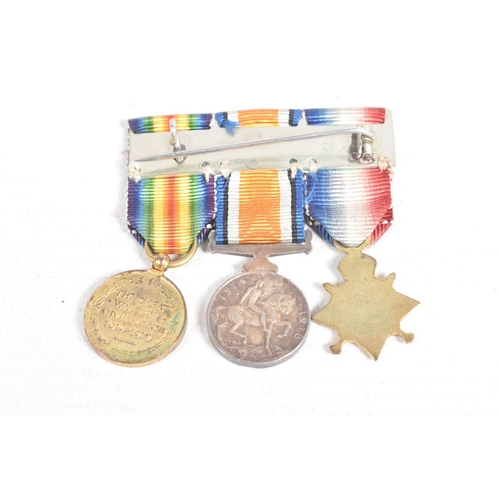 358 - A 1914 WWI STAR WITH BAR AND ROSETTE, a miniature WWI trio of medals, ribbon bar with rosette, the s... 