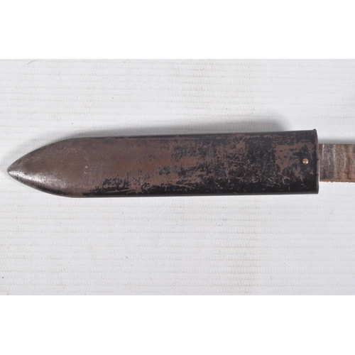 387 - A GERMAN HJ KNIFE IN ITS ORIGINAL SCABBARD, the motto Blut Und Ehre is on one side and the other sid... 