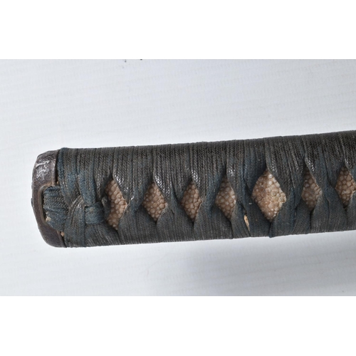 393 - A BELLIEVED TO BE 18TH CENTURY JAPANESE WAKIZASHI SWORD, worn blade, the tsuba cast with birds, clou... 