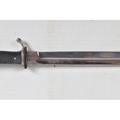 396 - A LATER GERMAN HJ KNIFE AND SCABBARD, the blade does not have a motto but has the maker stamp of Alc... 