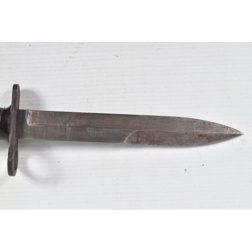 400 - A UNITED STATES FIGHTING KNIFE WITH A NON MATCHING SCABBARD, the blade has no markings on it but the... 