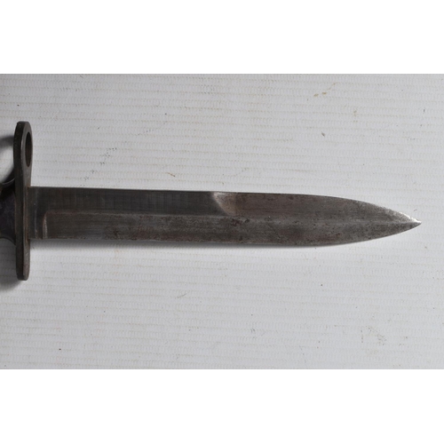 400 - A UNITED STATES FIGHTING KNIFE WITH A NON MATCHING SCABBARD, the blade has no markings on it but the... 