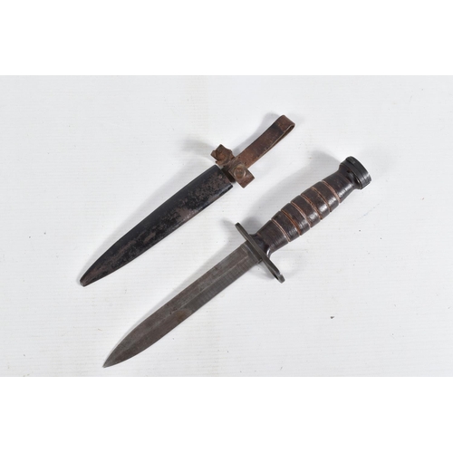 400 - A UNITED STATES FIGHTING KNIFE WITH A NON MATCHING SCABBARD, the blade has no markings on it but the... 