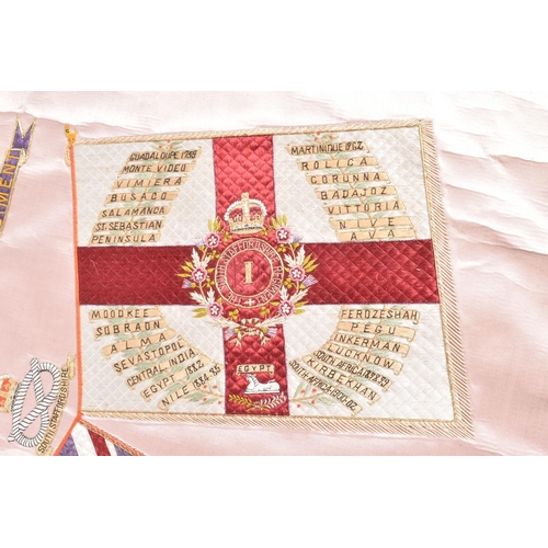 406 - A SOUTH STAFFORDSHIRE REGIMENT EMBROIDERY MOUNTED TO A BOARD, this features the regimental crest and... 