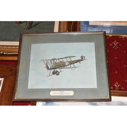 414 - MILITARY AND AIRFORCE INTEREST, a group of framed prints, plaques, pennants, plate, etc. (17) to inc... 