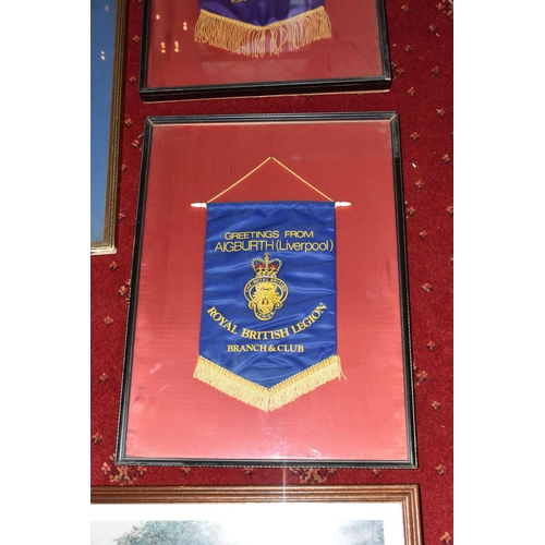 414 - MILITARY AND AIRFORCE INTEREST, a group of framed prints, plaques, pennants, plate, etc. (17) to inc... 