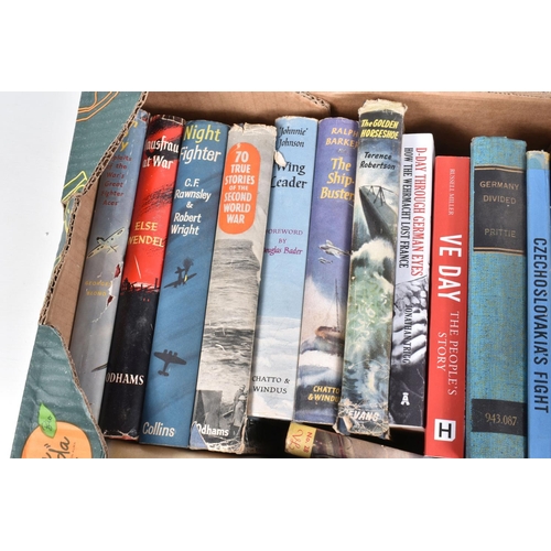 417 - A BOX OF MILITARY RELATED BOOKS AND A QUANTITY OF RECORDS, these are relating to Nazi Germany in the... 