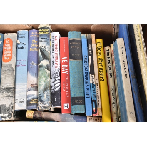 417 - A BOX OF MILITARY RELATED BOOKS AND A QUANTITY OF RECORDS, these are relating to Nazi Germany in the... 