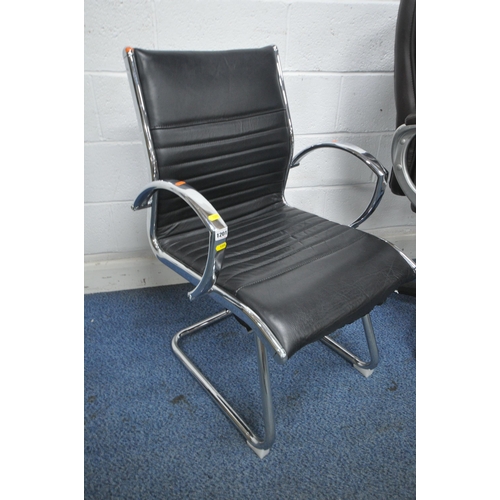 1201 - A TUBULAR METAL CANTILEVER ARMCHAIR, with black leatherette upholstery, width 60cm x depth 65cm x he... 