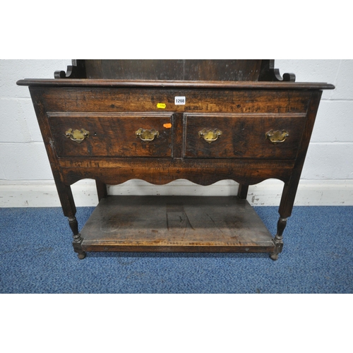 1208 - A REPRODUCTION GEORGIAN STYLE OAK DRESSER, of small proportions, the two tier plate rack, atop a bas... 