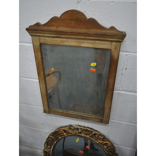 1217 - A GILT FRAMED RECTANGULAR WALL MIRROR, 92cm x 62cm, a circular gilt mirror, a wall mirror that has b... 