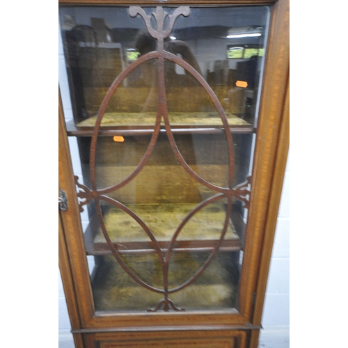 1240 - AN EDWARDIAN MAHOGANY DISPLAY CABINET, with a single astragal glazed door, that's enclosing two shel... 