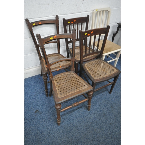 1262 - A VARIETY OF CHAIRS, to include a white painted chair, two pairs of oak chairs, along with an occasi... 