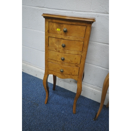 1266 - A FRENCH YEW WOOD TWO DRAWER BEDSIDE CHEST, raised on cabriole legs, width 45cm x depth 31cm x heigh... 