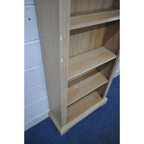 1270 - A BLONDE OAK OPEN BOOKCASE, with five adjustable shelves, width 85cm x depth 32cm x height 195cm (co... 