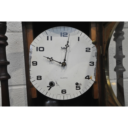 1285 - A LATE 19TH CENTURY MAHOGANY AND PARQUETRY INLAID WALL CLOCK, with a later added Smiths astral ename... 