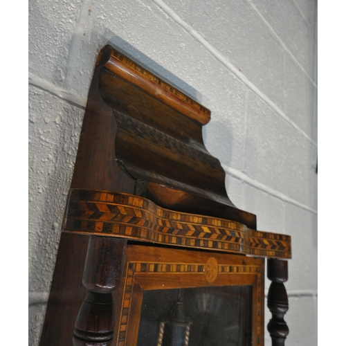 1285 - A LATE 19TH CENTURY MAHOGANY AND PARQUETRY INLAID WALL CLOCK, with a later added Smiths astral ename... 