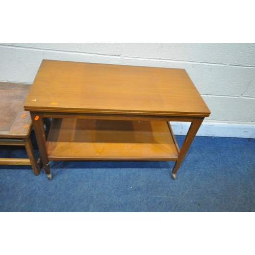 1287 - A SELECTION OF MID CENTURY TEAK OCCASIONAL FURNITURE, to include a two tier tea trolley, with a swiv... 