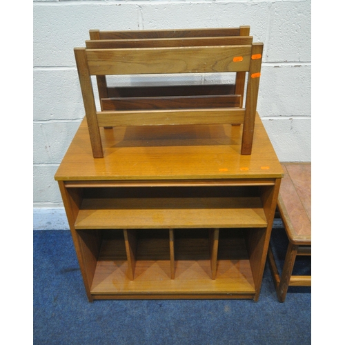 1287 - A SELECTION OF MID CENTURY TEAK OCCASIONAL FURNITURE, to include a two tier tea trolley, with a swiv... 