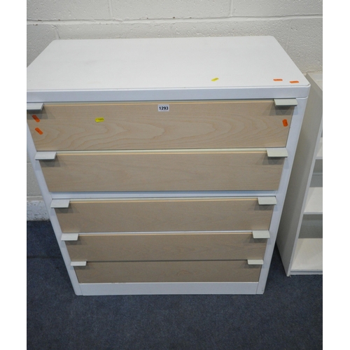 1293 - A WHITE STAG CHEST OF FIVE DRAWERS, width 85cm x depth 46cm x height 102cm, along with a white paint... 