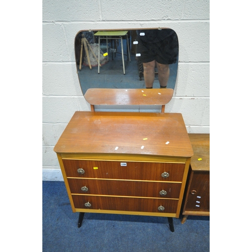 1298 - A MID CENTURY TEAK DRESSING CHEST, with a single mirror and three drawers, width 74cm x depth 45cm x... 