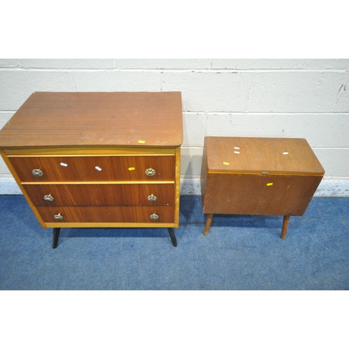 1298 - A MID CENTURY TEAK DRESSING CHEST, with a single mirror and three drawers, width 74cm x depth 45cm x... 