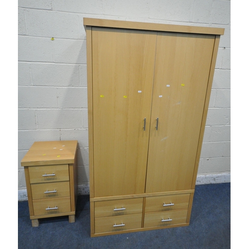 1299 - A MODERN DOUBLE DOOR WARDROBE, with three drawers, width 100cm x depth 60cm x height 182cm, along wi... 