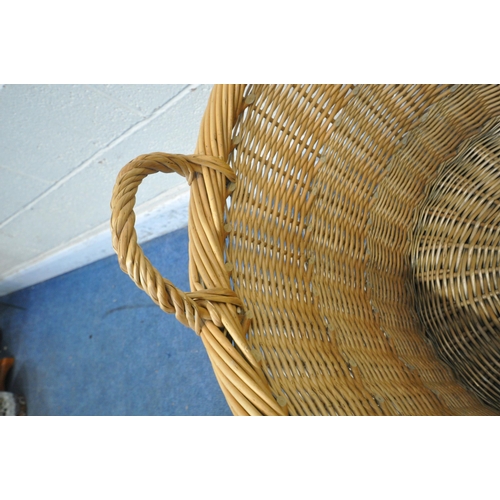 1312 - A LARGE CYLINDRICAL WICKER BASKET, with twin handles, diameter 64cm x height 60cm (condition report:... 