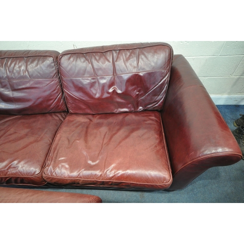 1322 - A CONTEMPO OXBLOOD LEATHER TWO PIECE LOUNGE SUITE, comprising a large two seater sofa, length 230cm ... 