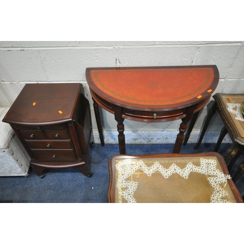 1333 - A SELECTION OF OCCASIONAL FURNITURE, to include a mahogany demi-lune side table, with a single drawe... 