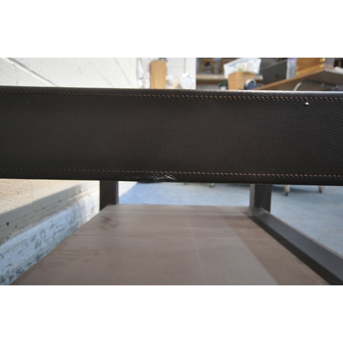 1335 - A LARGE RECTANGULAR LEATHERETTE COFFEE TABLE, with a bevelled glass insert, width 110cm x depth 80cm... 