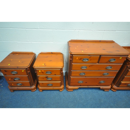 1347 - A DUCAL PINE SIX PIECE BEDROOM SUITE, comprising a dressing table, fitted with nine drawers, width 1... 